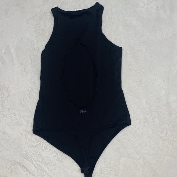 VS Pink Large thong body suit in black. High neckline with cutout back. NWOT - Picture 2 of 6